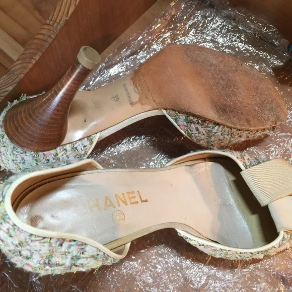 CHANEL TWEED SIZE 39 US 9 FABRIC PUMPS SHOES/HEELS ITALY MULTI-COLOR CLOSED SHOE - Picture 9 of 9